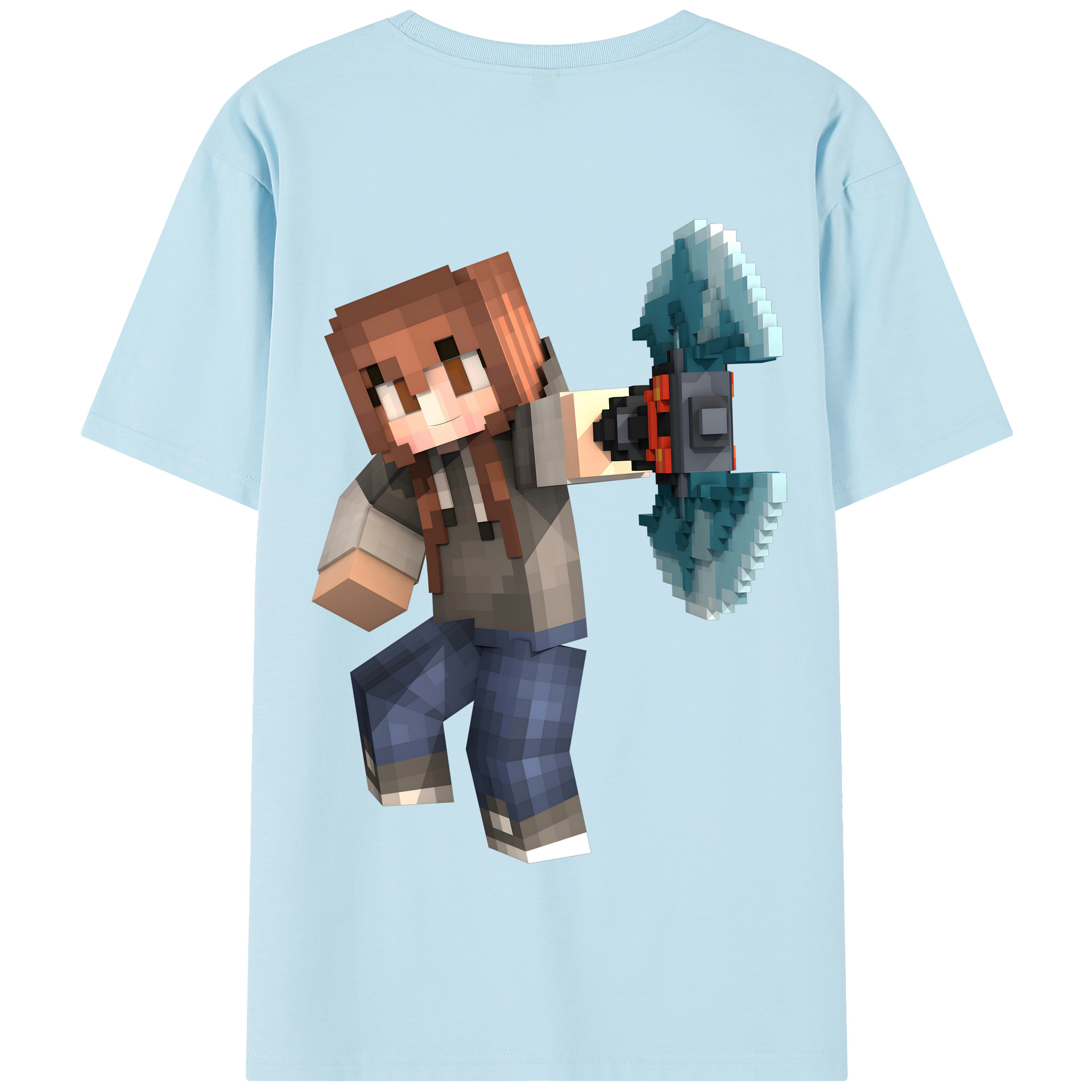 （画像用） マインクラフト ブロックの世界 Minecraft MC Block world 綿100％半袖Tシャツ（背面プリント）
